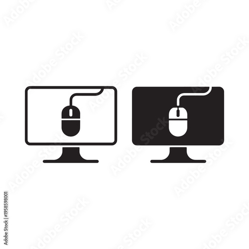 Two computer monitors with mice depicted in a simple black and white style