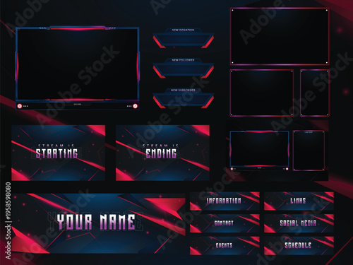 Фотография Futuristic dark stream overlay pack for Twitch YouTube gaming layout UI template