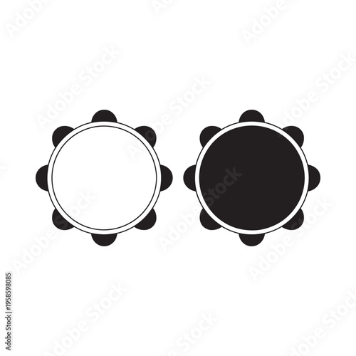 Two tamborine icons one white and one black shown from above