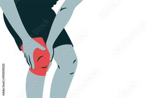 Man Suffering from Knee Pain Illustration, medical pain concept with copy space