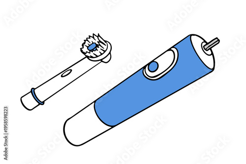 electric toothbrush with replaceable head in a simple doodle style. isolated hand drawn vector for modern dental care and oral hygiene concepts.