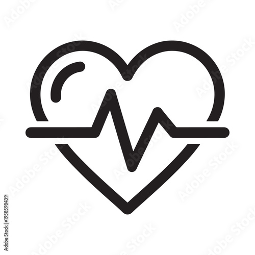 A black line drawing of a heart with an electrocardiogram inside