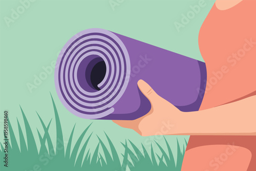 Person Holding Rolled Yoga Mat, yoga fitness concept