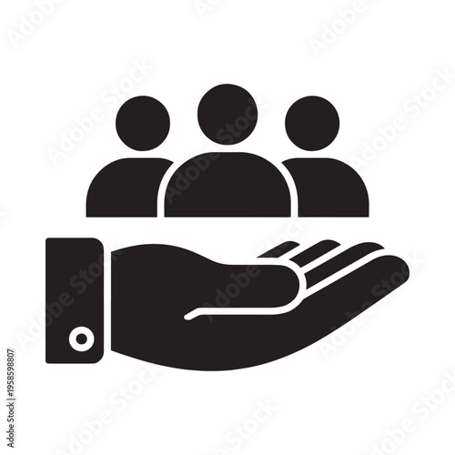 A hand cradling three silhouetted figures representing people or community