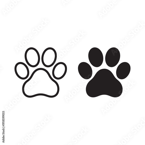Two contrasting paw prints one outlined one solid black