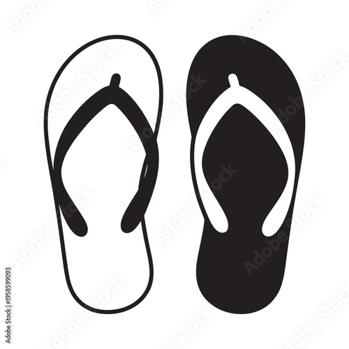 Two flip flops one black and one white isolated on a white background