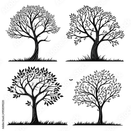 Set of tree silhouettes on white background for design and decoration purposes easily