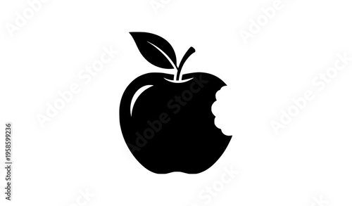 Black apple silhouette with bite minimal fruit icon original design simple vector illustration