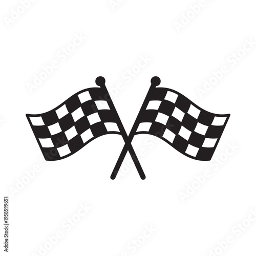 Black and white checkered flags crossed in a simple graphic illustration