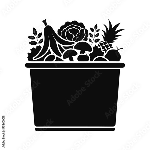 Silhouette of a compost bin with organic waste. isolated on White Background