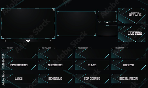 Photos Futuristic dark stream overlay pack for Twitch YouTube gaming layout UI template