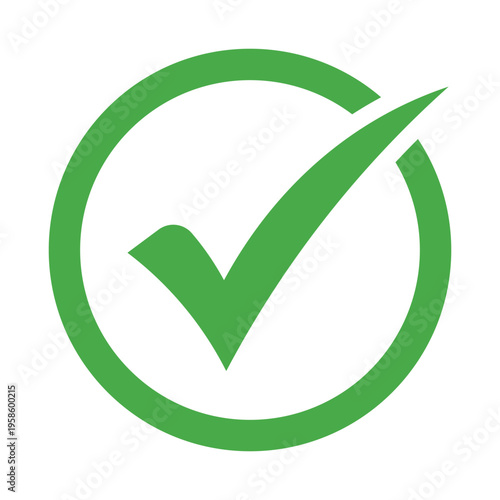 Green check mark icon in circle isolated on white background.