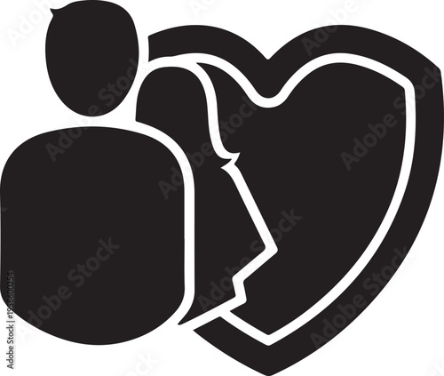 Vector art of black silhouette of a broken heart with a person silhouette