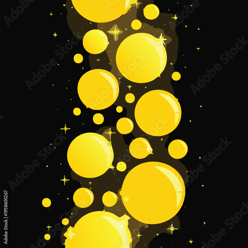 Abstract yellow orbs and stars on a black background