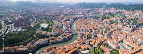 Tableau sur toile A panoramic aerial view beside the old town of the city Bilbao in Spain, Basque country on a sunny summer afternoon