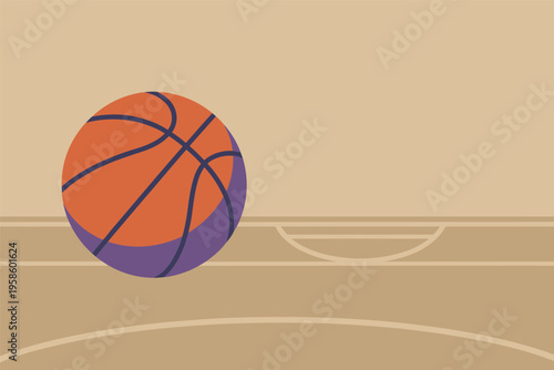 Colorful Basketball on Court, basketball sport concept with copy space