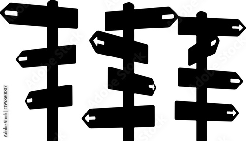 Set of 3 black direction signpost icons vector