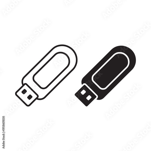 Two usb flash drive icons one outlined and one filled displayed