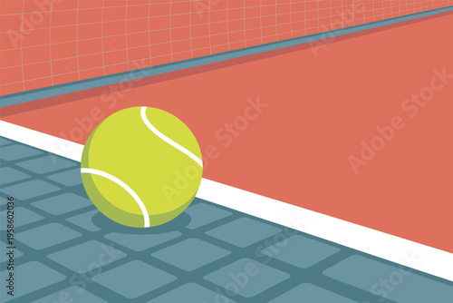 Tennis Ball on a Red Court with Net, tennis sport concept