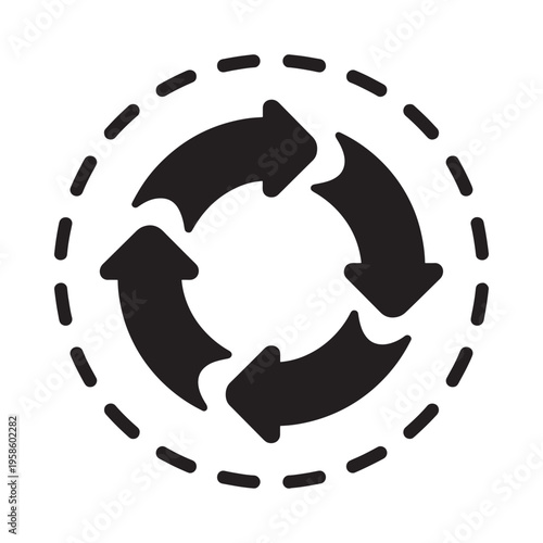 Circular arrow icon depicting a continuous process or recycling symbol