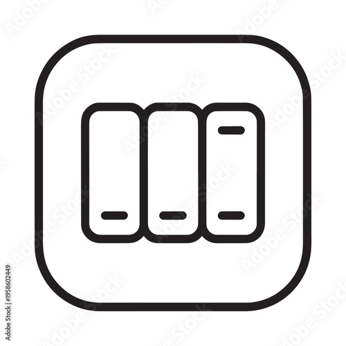 Simple black and white line drawing of three stacked rectangles in a frame