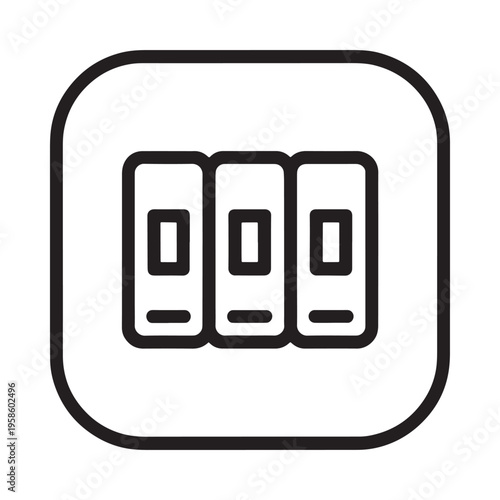 Simple black and white icon depicting three file folders in a row