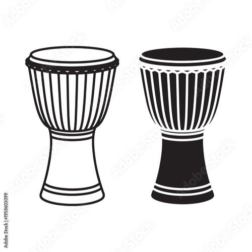 Two djembe drums in black and white a traditional musical instrument