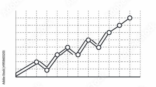 Detailed Line Graph with Upward Trend and Data Points on Grid Background, Business Progress Analysis