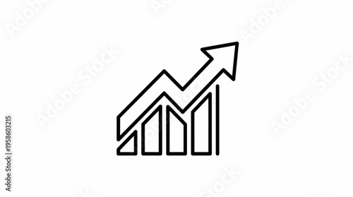 Business Bar Chart with Steep Upward Arrow Indicating Financial Success Line Art on Isolated White Background