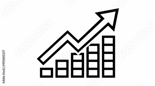 Stacked Bar Chart with Zigzag Upward Arrow Illustrating Dynamic Multi-Level Progress on Isolated White Background, Business Development Icon