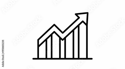 Financial Bar Chart with Zigzag Upward Arrow Representing Market Growth Line Art on Isolated White Background