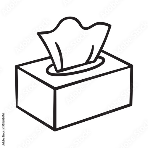 Simple black and white line drawing of a tissue box neatly presented