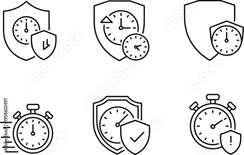Long Term Protection Icon Set, solid style vector illustration showing security, safety shield