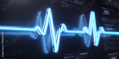 Blue glowing ECG heartbeat line on a dark surface