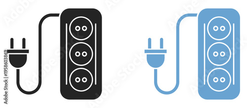 Electric socket power outlets with plug, electricity socket power plug, minimal line art vector collection for electrical installations