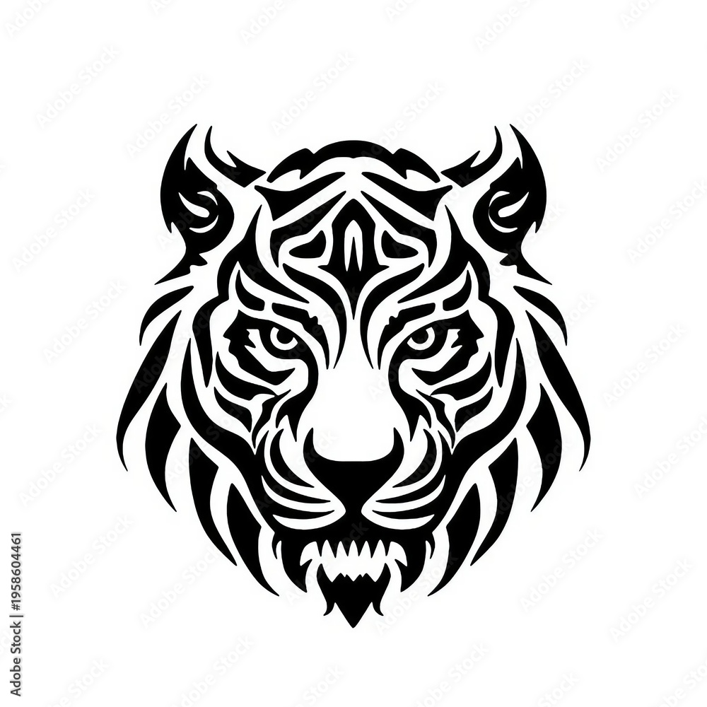 Fototapeta premium tiger head tattoo with black border 
