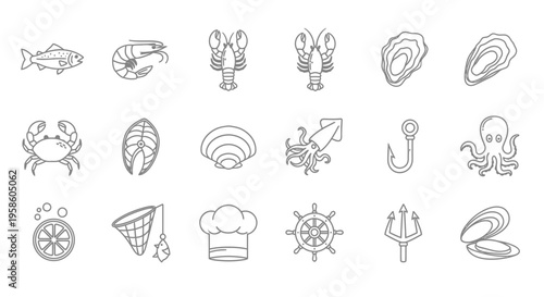 Collection of Hand-drawn Sea Creatures and Marine Elements for Artistic Projects