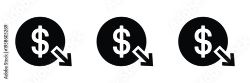 Cost reduction icon set, vector illustrations of decreasing expenses, savings strategies, and budget optimization concepts, clean modern icons suitable for business infographics, financial planning