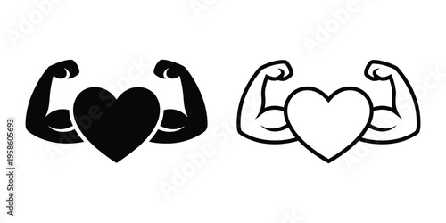 Flexed Bicep Arm Strength Line Icon Minimal Muscle Power Vector Illustration