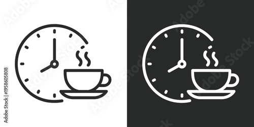 Coffee Time Clock Icon Set Minimal Line Cup and Timer Outline Vector Illustration