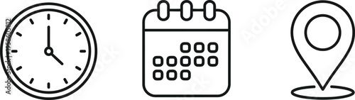 Calendar with  time, date, and location logo