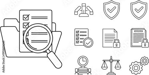Document security icons for compliance audit secure document management and automated workflow ui pack