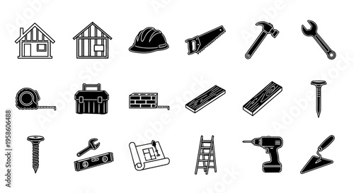 Collection of Construction Tools and Building Materials for DIY Projects