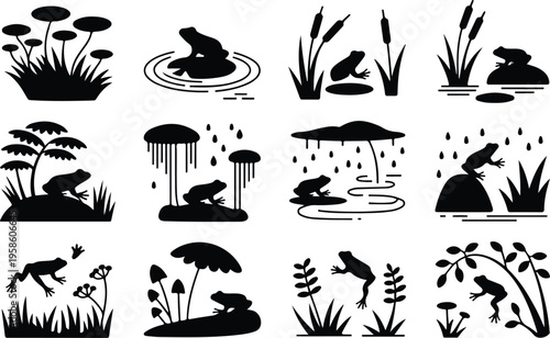 Frog Silhouette Icon Collection Set