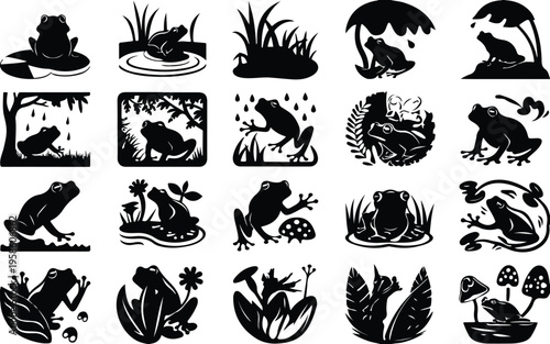 Frog Silhouette Icon Collection Set