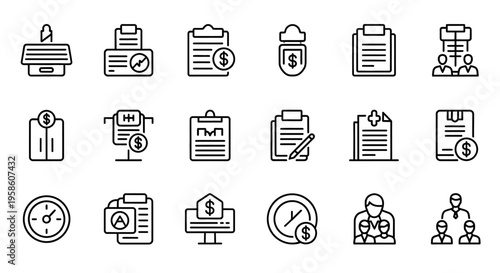 Collection of Business and Financial Icons for Digital and Print Use