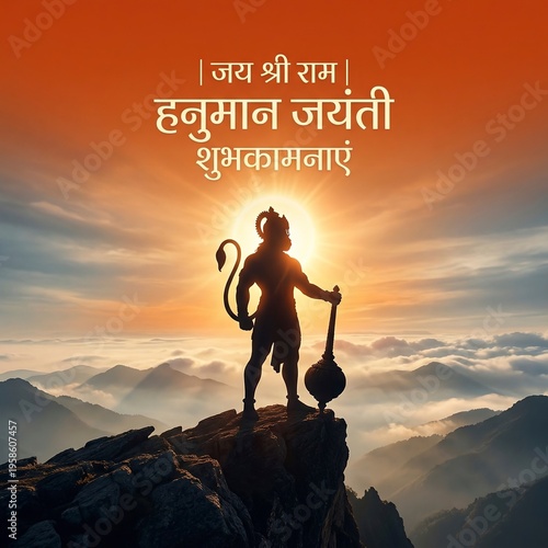 Shree Hanuman Janmotsav Hindi Greeting Poster with Blessings