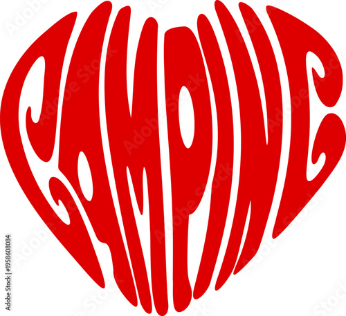illustration of the word “Camping” arranged in a heart shape.