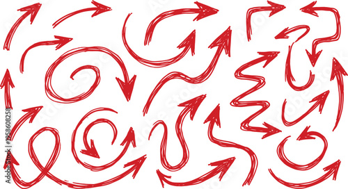 Sketched crimson pointer set with messy rough strokes and circular motion lines for emphasizing important website content