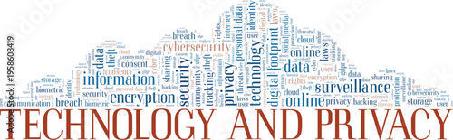 Technology and Privacy word cloud conceptual design isolated on white background.